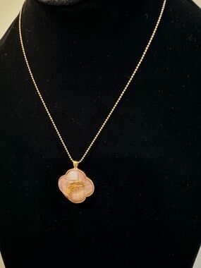Gold-Tone Pink Flower Pendant Necklace - Women's Jewelry